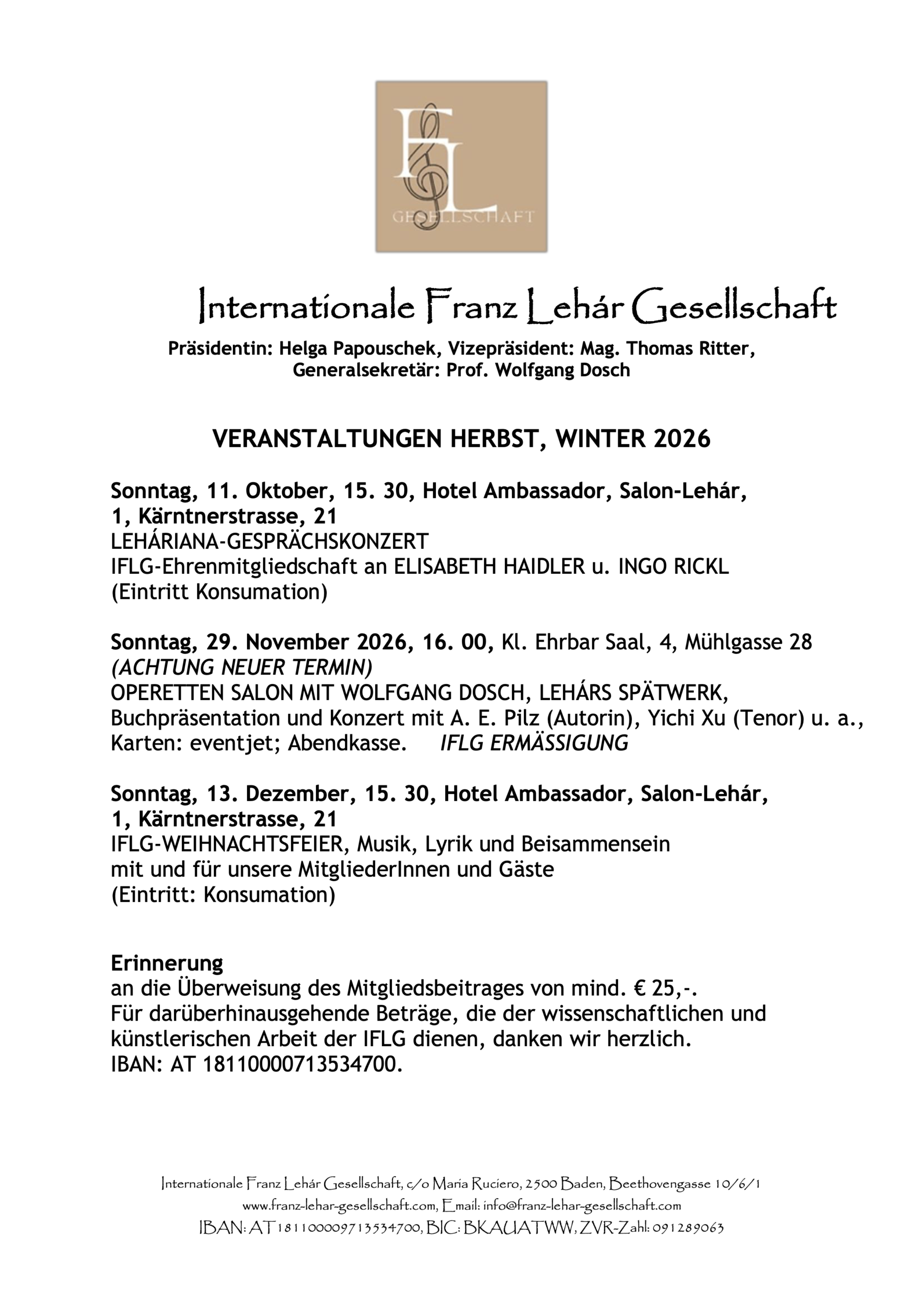 VERANSTALTUNGEN HERBST, WINTER 2026